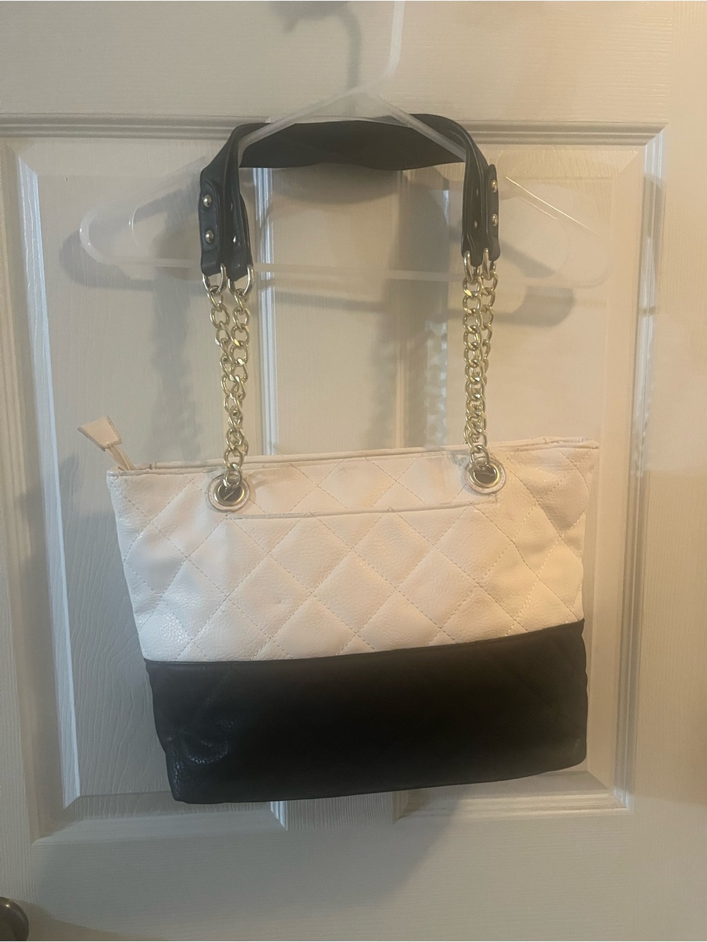 Two-Tone Quilted Shoulder Bag in White and Black